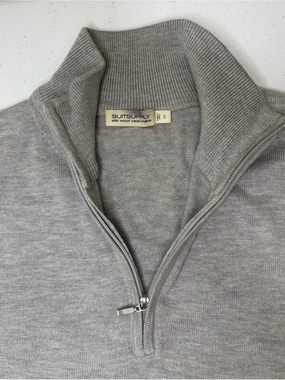 Suitsupply Light Gray Zip-Front Mock Collar Sweater - Picture 6 of 7